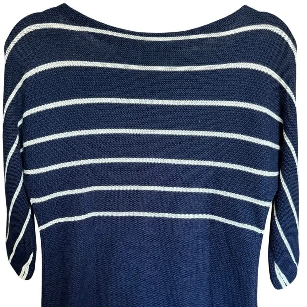 Tory Burch Cashmere Silk Striped Knit Sweater Top Navy White Size Medium